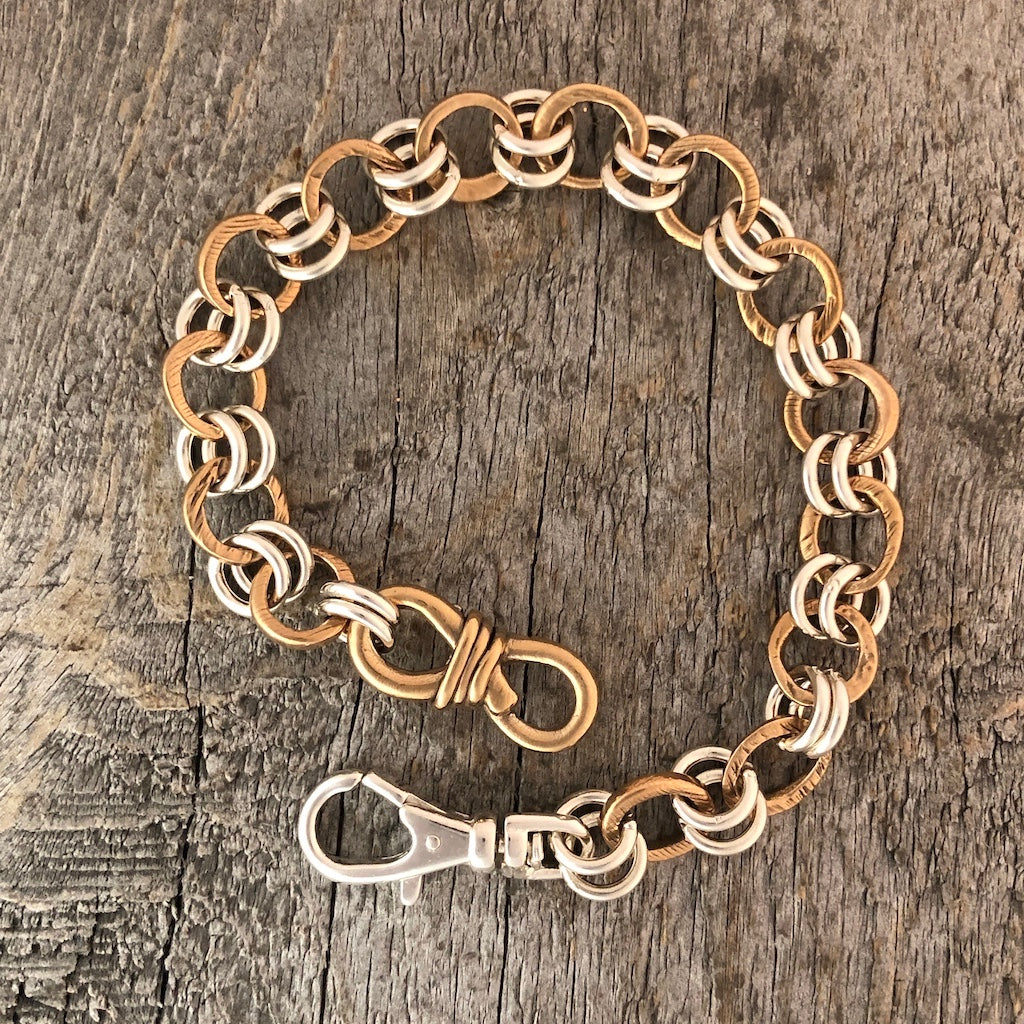 Sterling and Bronze Bracelet, Hand-sculpted